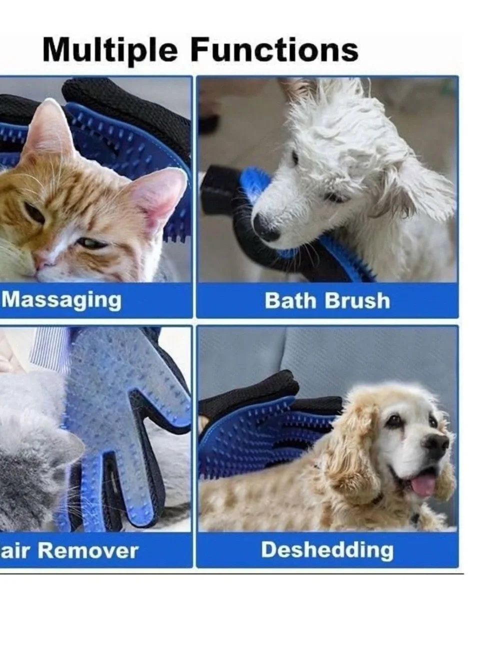 Pet Grooming Gloves for Grooming/ Shedding - 2 Gloves (Adjustable)